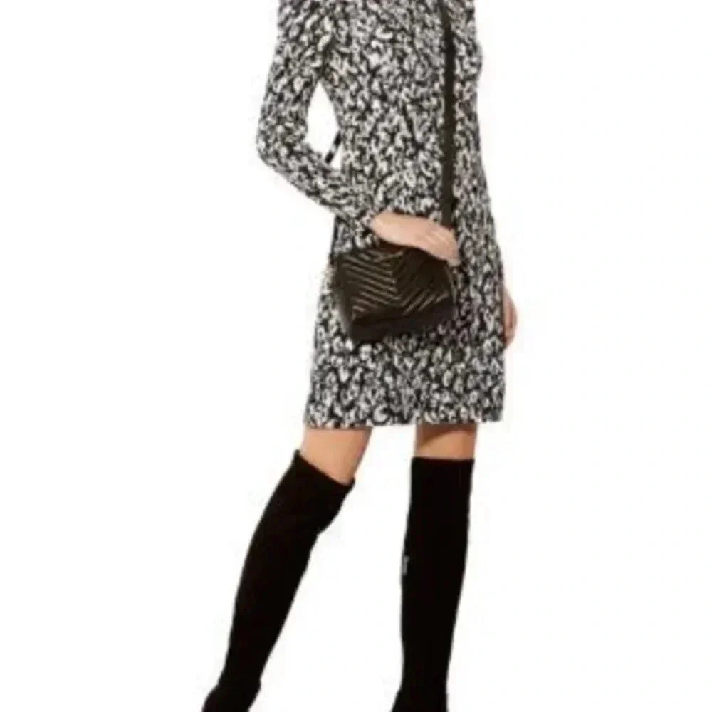 KAREN MILLEN Blurred Leopard Print Satin Long Sleeve Pencil Dress Size 8 - Picture 3 of 8